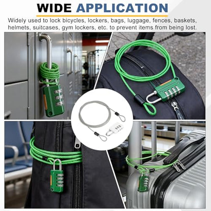 PATIKIL 4.9ft(59.1") Security Steel Cable with 3 Digit Combination Lock, 1 Set Travel Padlock PVC Coated Safety Wire Rope Double Loop for Luggage Suitcase, Clear White - color: Clear White, size: 4.9ft