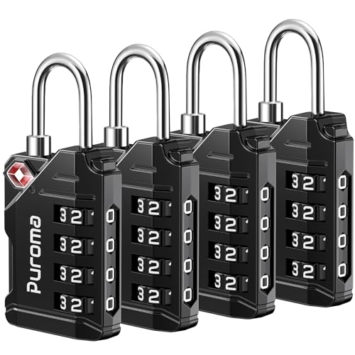 Puroma TSA Approved Travel Luggage Locks, 4 Pack Black 4 Digit Resettable Combination Code Lock with Zinc Alloy Body for Suitcase, Backpack, Laptop Bag, Gym Locker, Toolbox - color: Basic Black