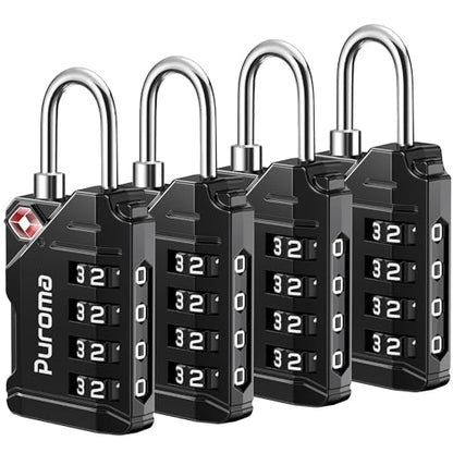 Puroma TSA Approved Travel Luggage Locks, 4 Pack Black 4 Digit Resettable Combination Code Lock with Zinc Alloy Body for Suitcase, Backpack, Laptop Bag, Gym Locker, Toolbox - color: Basic Black