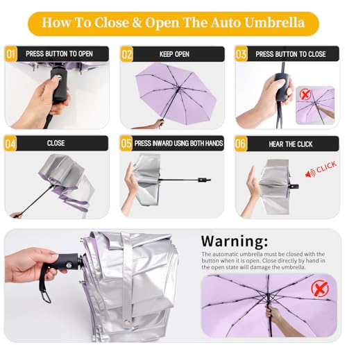 UPF 50+ UV Umbrellas for Sun Protection 41 Inch,Large Automatic Umbrellas for Rain Windproof, Compact Folding UV Blocking for Beach, Golf, Hiking & Daily Use - color: Silver/Purple