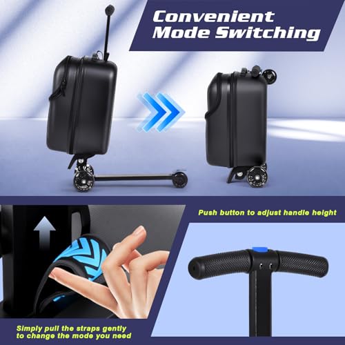 smilesun Foldable Ride On Scooter Suitcase with Front Opening, Lightweight Carry On Scooter Luggage for Adults, Teens & Kids（Black 20-inch） - color: Black