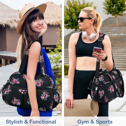 TOPDesign Travel Duffel Bag, Puffy Carry On Overnight, Gym Bag w/Wet Pocket - color: Flower