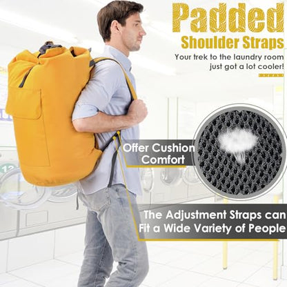 Backpack Laundry Bag, 115L Heavy Duty Extra Large College Laundry Backpack, Dirty Clothes Bag with Shoulder Straps, Laundry Hamper Bag with Drawstring Closure for College Dorm, Apartment Gold - color: Gold
