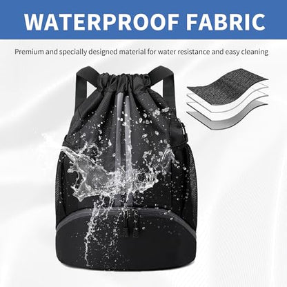 JELUTAR Drawstring Backpack Gym Bag with Shoes Compartment, Black - color: Black, size: Large