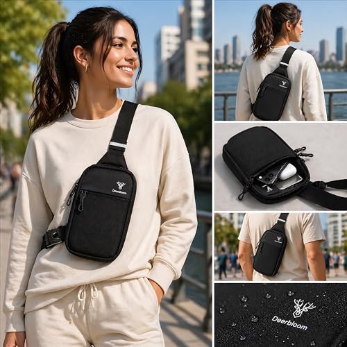Mini Sling Bag, Water-Resistant Crossbody Chest Pack for Men & Women - color: Black