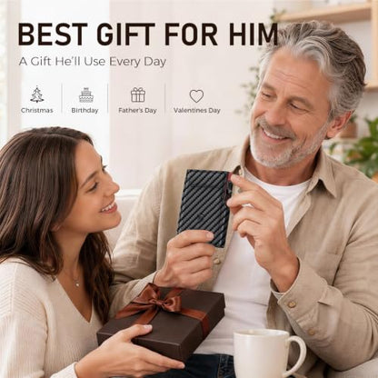 RUNBOX Wallet for Men 9-13 Cards RFID Blocking Slim Pop-Up Card Holder - color: Black+RED