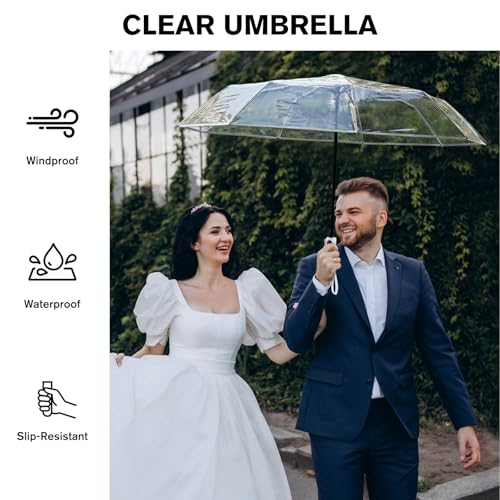 G4Free Small Clear Umbrella for Rain, 42 Inch Women and Men Use