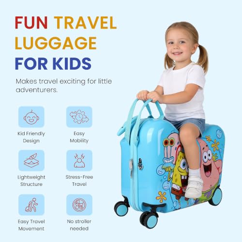 Bioworld Spongebob Squarepants Kids Hardshell 15-Inch Ride-On Suitcase - color: Spongebob Character Print Blue