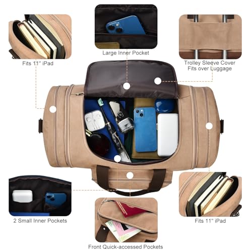 Litvyak 50L Canvas Duffle Bag for Travel Weekend Gym Overnight Carry-on - color: Coffee, size: 50L