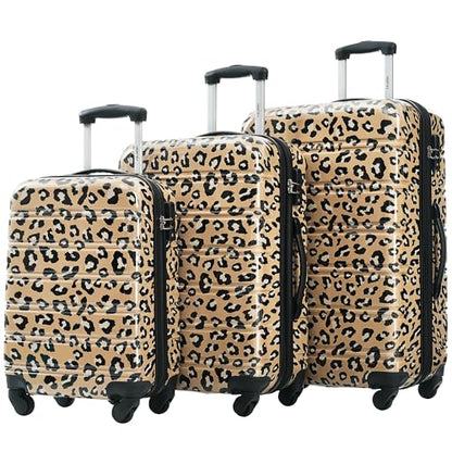 Merax 3-Piece Luggage Set,Leopard Print Hardshell Suitcases. - color: Brown Leopard, size: 3 Piece(20/24/28)