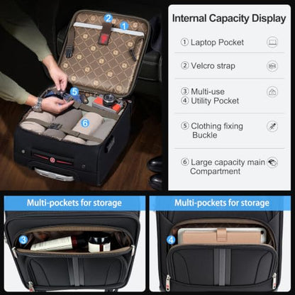 ROPLUS Underseat Carry-On Luggage Lightweight Rolling Tote Bag with 4 Spinner Wheels (Black, 14-Inch) - color: Black, size: 14-Inch