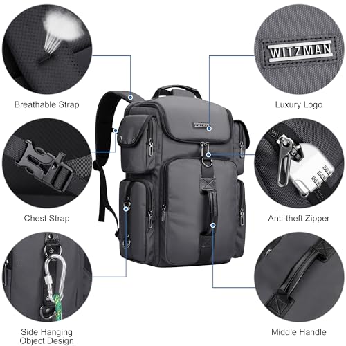WITZMAN Travel Backpack for Men Carry-on Laptop Backpack - color: Upgrade Silvery Grey