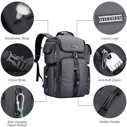 WITZMAN Travel Backpack for Men Carry-on Laptop Backpack - color: Upgrade Silvery Grey