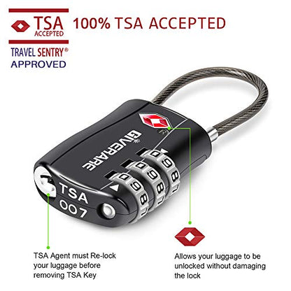 GIVERARE 2 PCS TSA Approved Luggage Locks, Combination Travel Cable Lock, Re-settable 3-Digit Padlocks with Alloy Body, Keyless Travel Sentry Accepted Padlock for Gym Locker, Golf Bag Case-Black - color: 2 pack Black