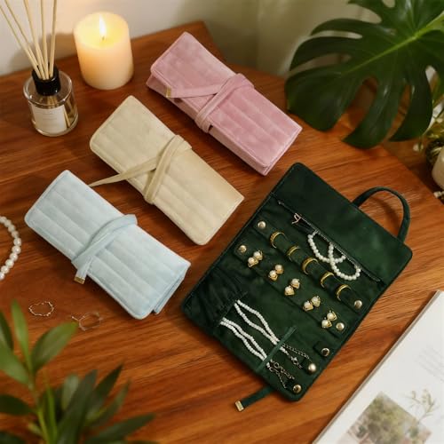 Small Travel Jewelry Case Organizer,Multifunctional Jewelrys Storage Pouch for Travel Essentials, Earrings, Rings, Necklaces (Dark Green) - color: Dark Green