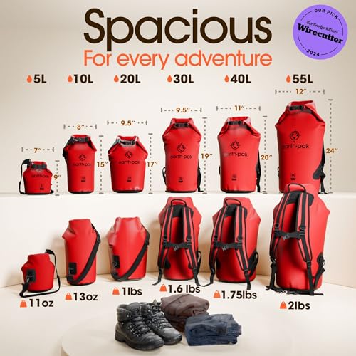 Earth Pak Waterproof Dry Bag - Roll Top Waterproof Backpack Sack Keeps Gear Dry for Kayak with Waterproof Phone Case - color: Red, size: 30L
