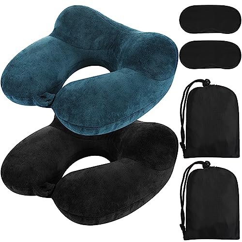 Sintuff 2 Inflatable Neck Pillow Airplane Travel, Peacock Green and Black - color: Peacock Green and Black