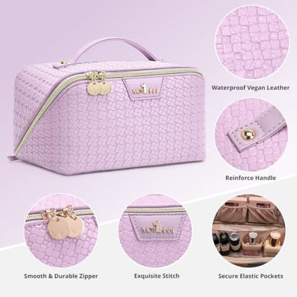 Travel Makeup Bag for Women: 3 Pcs Set Vagen Leather Cosmetic Bag - color: 06Purple