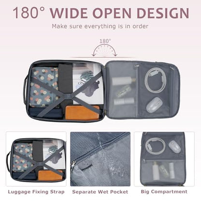 EMPSIGN 40L Travel Backpack for Women & Men | Airline Approved Carry On, TSA Personal Item Bag, Waterproof, Overnight Weekender Essentials, Fits 17" Laptop - color: Beige/Dusty Pink/Grey