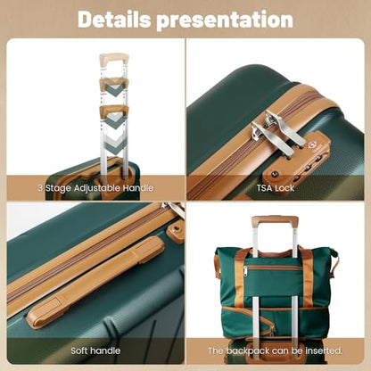 5 Piece Luggage Sets, Suitcases with Wheels ABS Hardshell Carry-On for Family and Business Travel | TSA Lock, 360° Silent Spinner Wheels(20/24/28/DB/TB Green) - color: Dark Green, size: 5 Piece Set (20/24/28/DB/TB)
