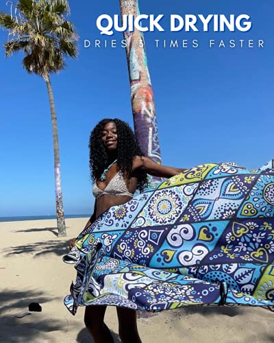ECCOSOPHY Microfiber Beach Towel - Quick Dry, Sand Free and Oversized 71x35 - color: Mykonos