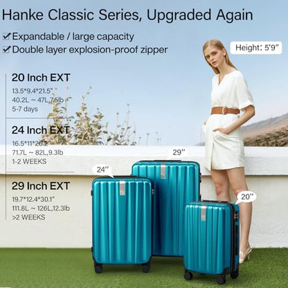 Hanke 20 Inch Expandable Carry on Luggage 22x14x9 Airline Approved - color: Caribbean Blue, size: 20 Inch EXT