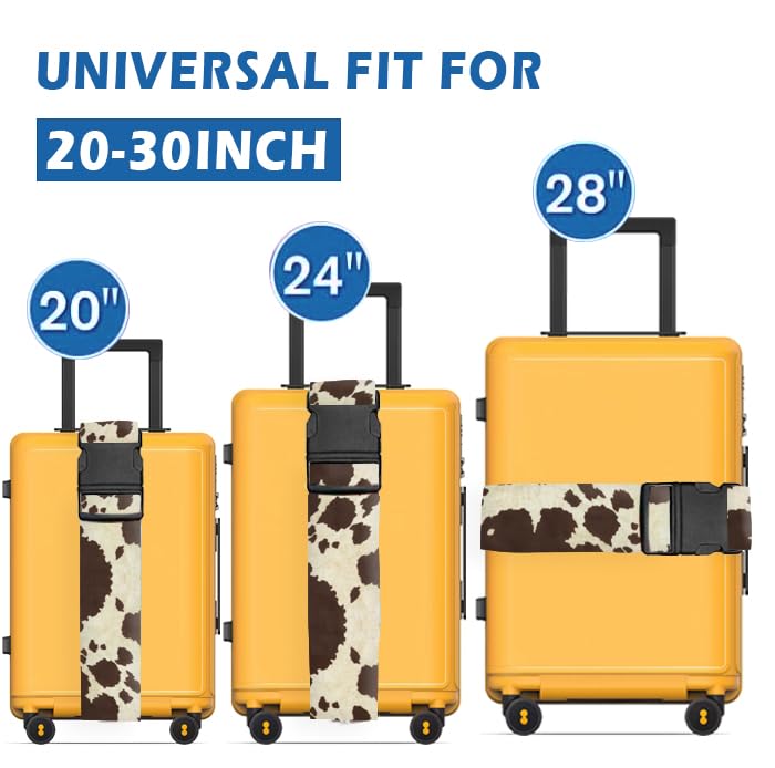 Luggage Straps for Suitcases Travel Belt Accessories, Cute Suitcase Strap, Adjustable Luggage Belt Strap, Heavy Duty with Quick-Release Buckle Luggage Strap Retro Cow Print - color: Retro Cow Print