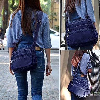 Crossbody Bag for Women Waterproof Shoulder Bag Multi Pockets Nylon Purse - color: Navy Blue-rfid-l