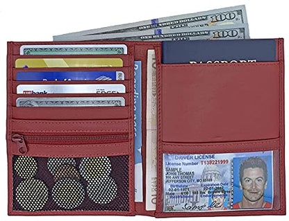 Red RFID Genuine Leather Passport Wallet - color: Red
