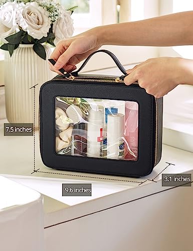 Popvibe Large Capacity Clear Toiletry Bag for Women Travel Makeup Bag Black - color: Black, style: Large Luxe