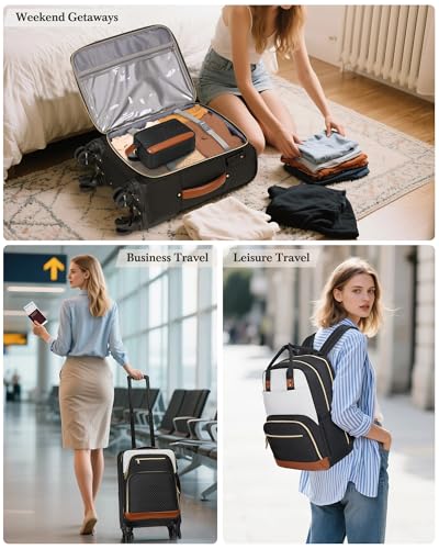 RAINSMORE Carry On Luggage with wheels, Softside Suitcases Set 3 Piece - color: Black-White-Brown