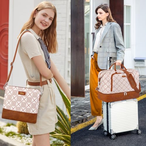 TIBES Travel Weekender Bag for Women, Overnight Bag with Shoe Compartment - color: X-Brown Plaid