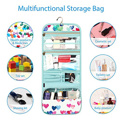FINTIE Portable Toiletry Cosmetic Travel Bag Hanging Makeup Organizer - color: Raining Hearts