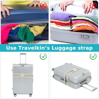 Travelkin Luggage Straps Bag Bungee for Suitcase Add a Bag TSA Approved - color: Almond white-2 PACK