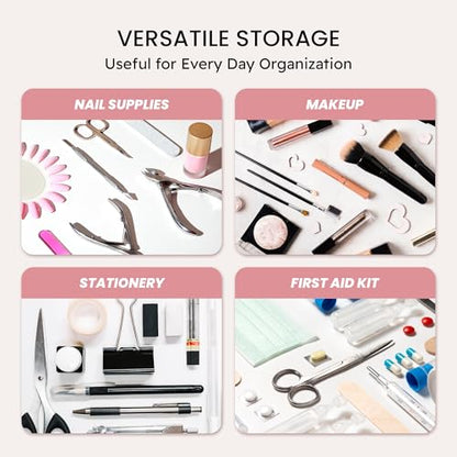 Beauticom Double-Layer Personal Storage Storage Case for Professional Nail Art Pens, Nail Brush, Tools (Frosted White) - color: Frosted White