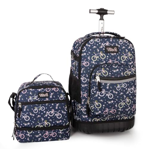 Tilami Rolling Backpack for Kids 19 inch with Lunch Bag Wheeled Laptop Backpack,Bicycle