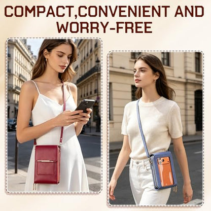 Women's Phone Messenger Bag, Crossbody Phone Wallet, RFID Touch Screen Crossbody Phone Purse, Anti-Theft Shoulder Strap - color: Red