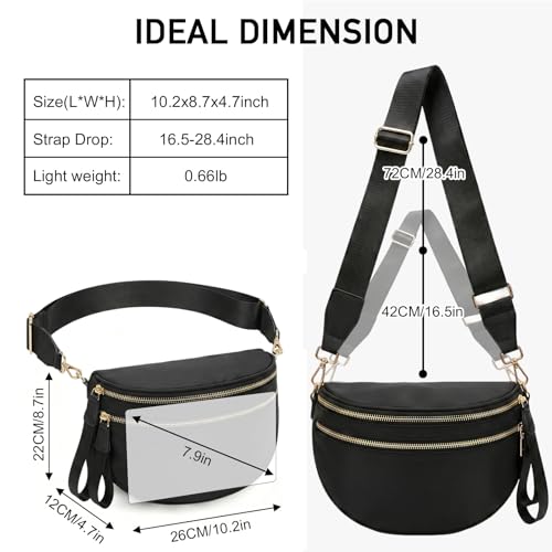 WITERY Checkered Crossbody Bag for Women Nylon Bum Bag with Wide Adjustable Strap Fanny Pack Checkerboard Shoulder Handbag - color: Black 2