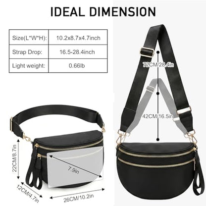 WITERY Checkered Crossbody Bag for Women Nylon Bum Bag with Wide Adjustable Strap Fanny Pack Checkerboard Shoulder Handbag - color: Black 2