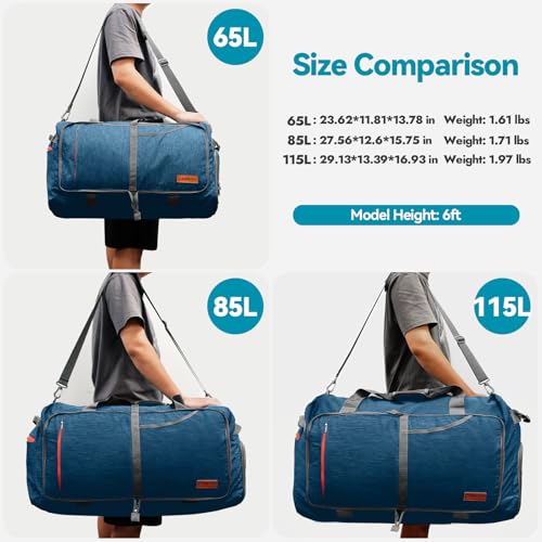 Canway 85L Travel Duffel Bag, Foldable Weekender Bag with Shoes Compartment for Men Women Water-proof & Tear Resistant - color: Aegean Blue, size: 85L