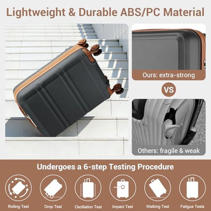 Kono Suitcase Set 3 Piece Luggage Set Expandable with Spinner Wheels - color: Apricot Grey, size: 6-piece set (Db/Tb/12/20/24/28)