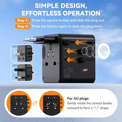 Auxmir Universal Travel Adapter, 45W PD Fast Charging Travel Plug Adapter - color: Black
