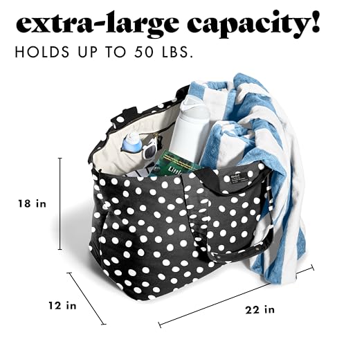 Fit & Fresh All The Things XL Beach Bag for Women, Oversized Travel Tote - color: Black & White Dot