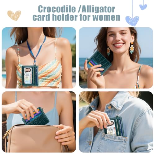 Slim Credit Card Holder Crocodile Wallet Women Thin Wallets - color: A Dark Green