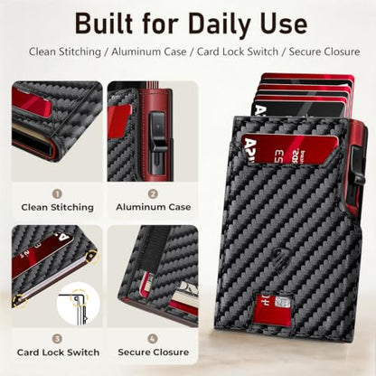 RUNBOX Wallet for Men 9-13 Cards RFID Blocking Slim Pop-Up Card Holder - color: Black+RED