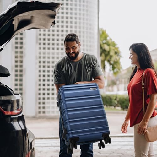 Carry On Luggage 22x14x9 Airline Approved, 3 Piece Set with Backpack - color: Navy Blue, size: 3 piece set (20inch)