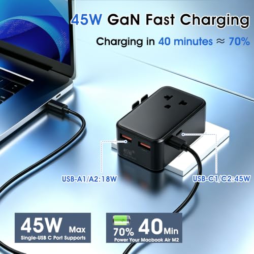 SEVNX Universal Travel Plug Adapter,Gan 45W International Power Adapter