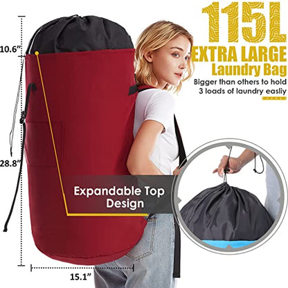 Backpack Laundry Bag, 115L Heavy Duty Extra Large College Laundry Backpack, Dirty Clothes Bag with Shoulder Straps, Laundry Hamper Bag with Drawstring Closure for College Dorm, Apartment Red - color: Red