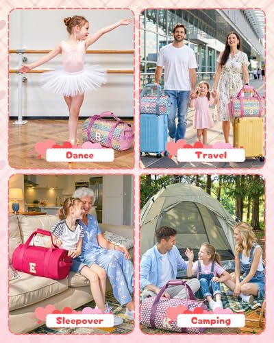 Customized Birthday Gift for Girls, Initial Overnight Weekend Bag - color: Rainbow Blue, style: I