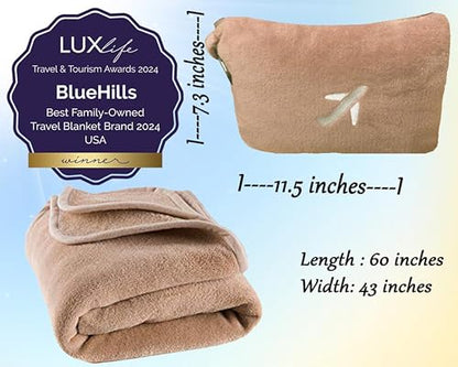 BlueHills Premium Soft Plush Mini Travel Blanket Pillow Long Flights Beige - color: Beige-m06